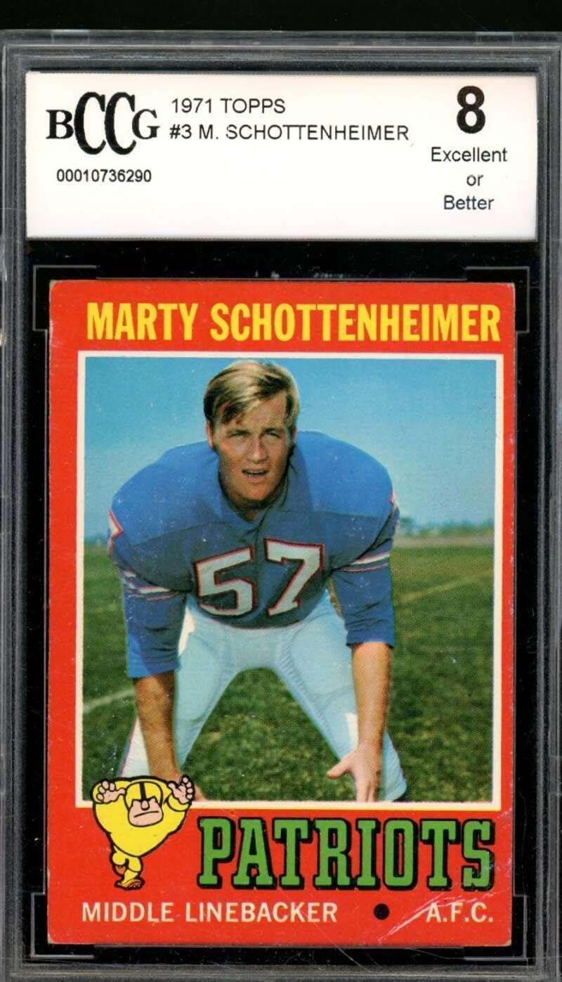 Marty Schottenheimer Rookie Card 1971 Topps #3 BGS BCCG 8 - Unsigned Football Cards
