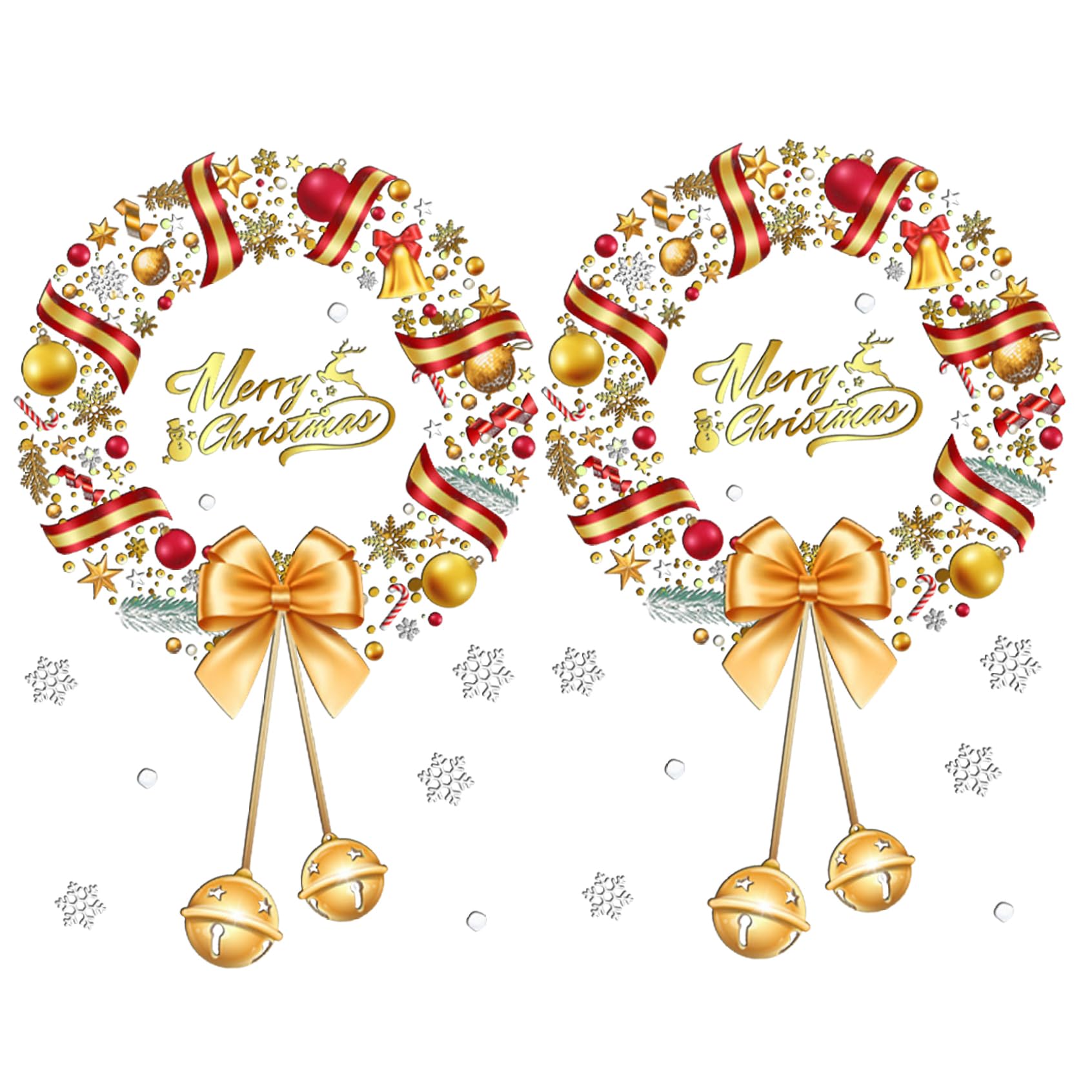Hbbgdiy Gold Christmas Window Stickers 2Pcs Large Static Cling Wreath Window Clings 17.7X23.6 Inch Reusable Xmas Decorations For Home And Office