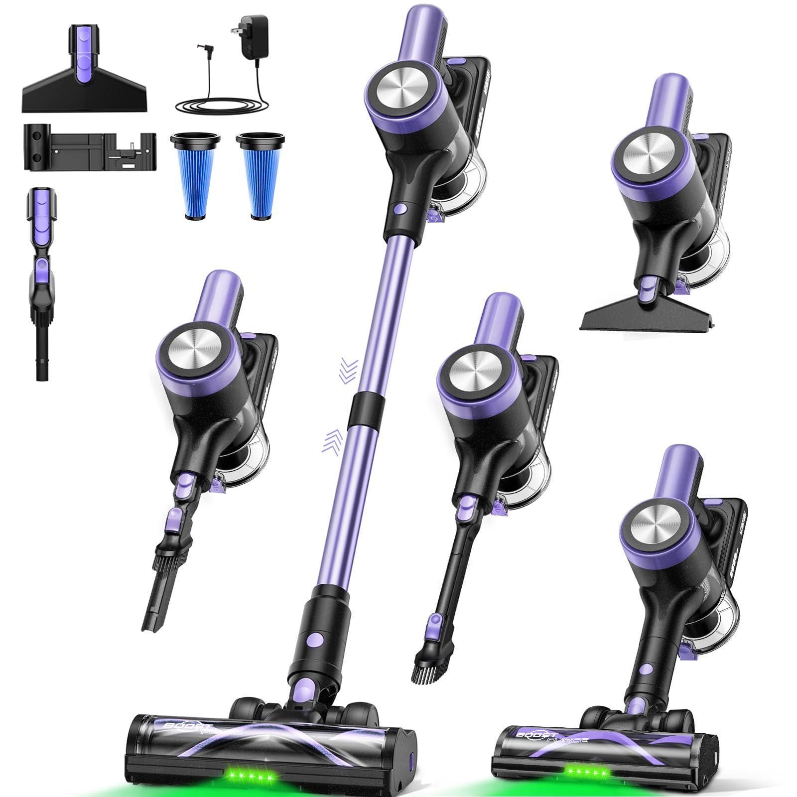 Cordless Vacuum Cleaner 46KPa 500W Stick Vacuum with 55 Mins Runtime Self-Standing Vacuum Cleaner for Home LED Display