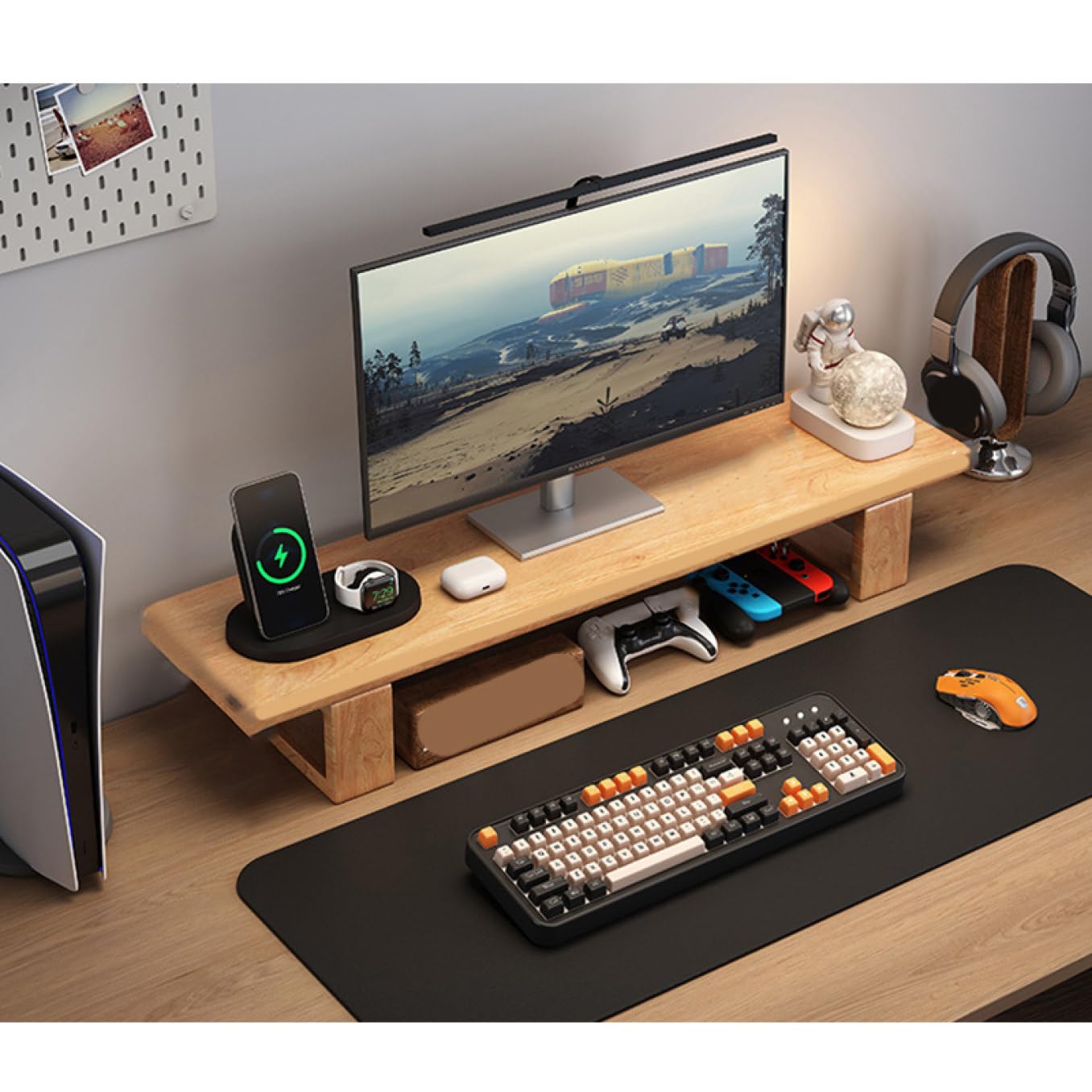 Amazon.co.jp: MJKQ9 モニター台 木製 天然木 キーボード収納ラック
