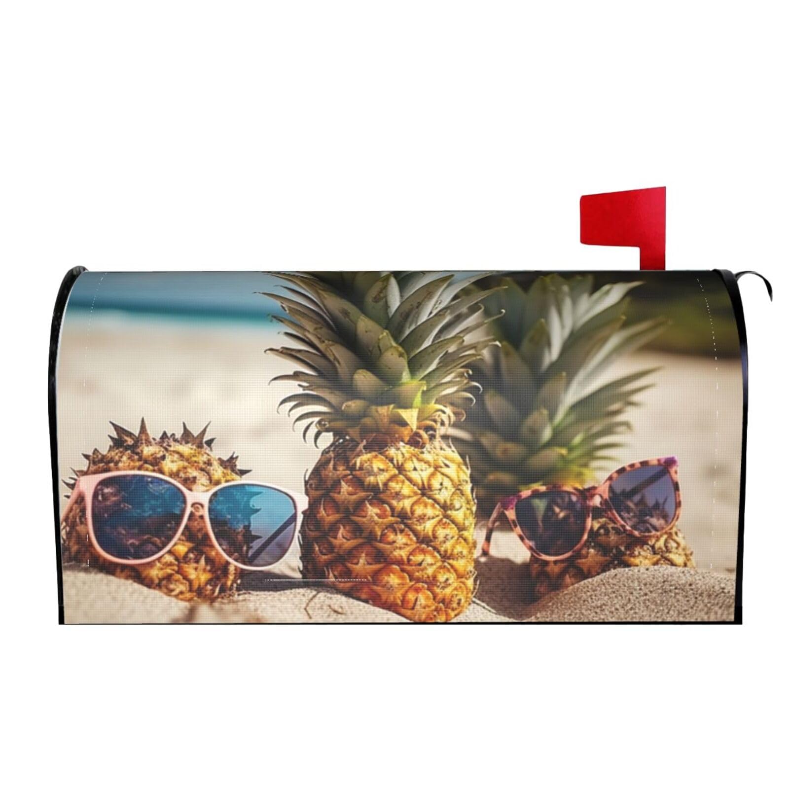 Spring Summer Mailbox Covers Magnetic Letter Post Box Cover Pineapple Sunglasses Sand Beach Mailbox Wrap Decoration Mailbox Post Cover for Garden Yard Outside Welcome Decor 25.5x21 in