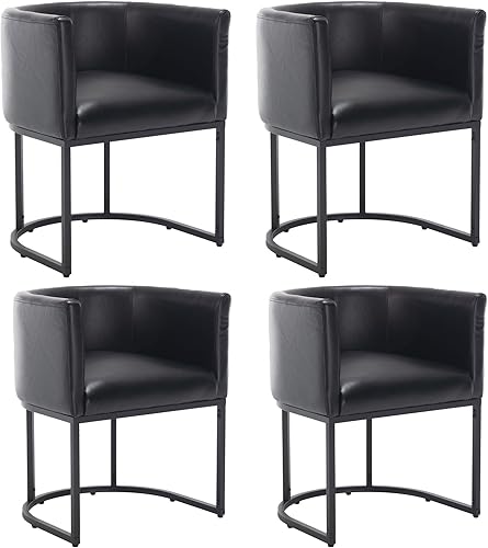 Miniatura 9 de Juego de 4 sillas de comedor modernas tapizadas de cuero con brazos, sillas de cocina y comedor, sillas de cubo de 18.5 pulgadas de ancho para Cuero