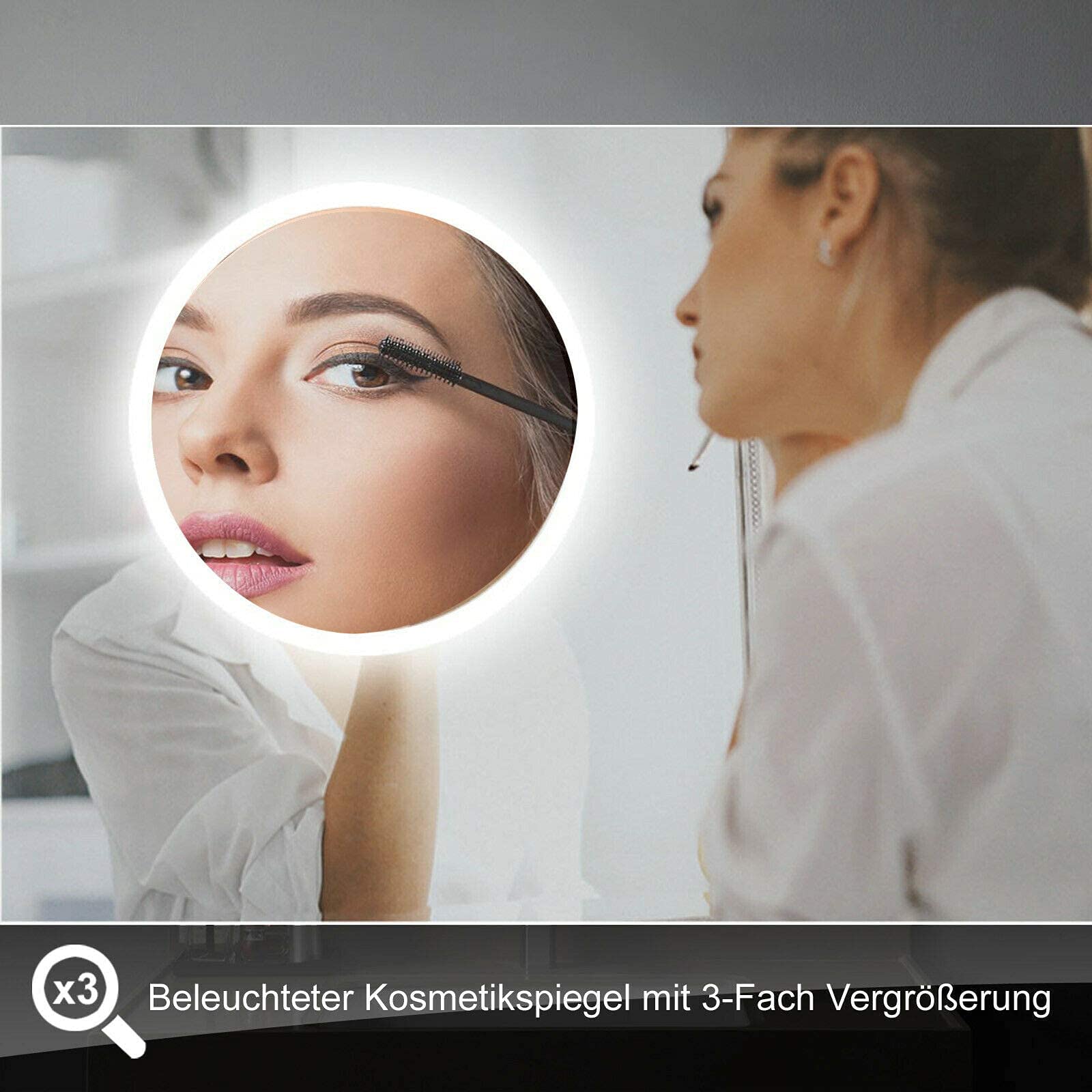MIQU Specchio da bagno a LED con illuminazione, 100 x 70 cm, specchio 1000 x 700 mm grande con presa di corrente, orologio, Bluetooth, Touch, dimmerabile caldo/bianco senza appannamento, ingrandimento