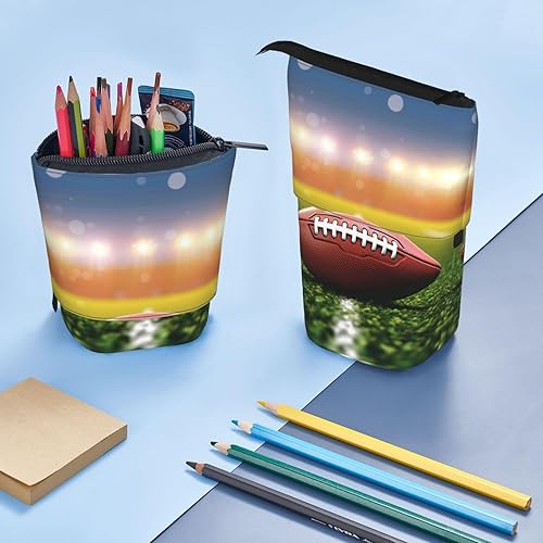 Miniatura 6 de Pelota de fútbol americano sobre la hierba Bolsa de lápices con impresión deportiva Stand-Up Caja de lápices retráctil Organizador Soporte para