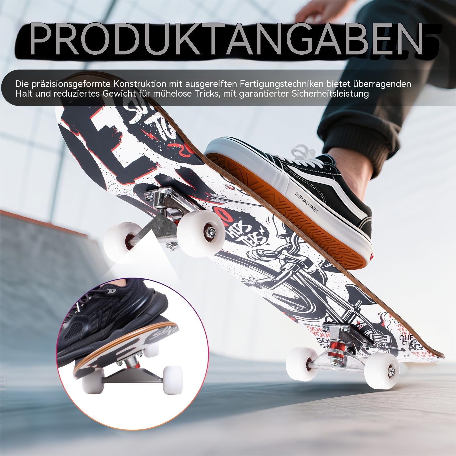 Professionelles Doppel-Kick-Skateboard, 81.1 cm Ahorn-Deck, ABEC-7-Kugellager, 95A PU-Räder, individuelles Grafikdesign