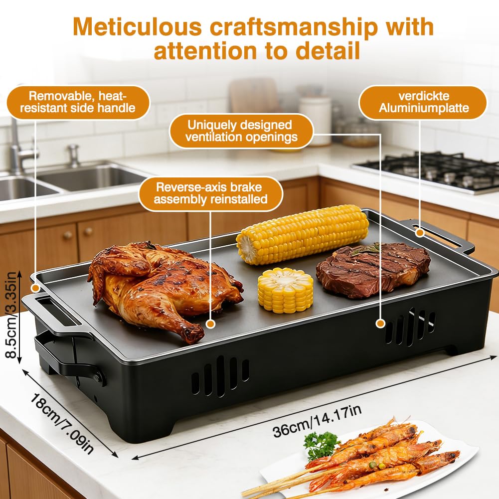 Piastra riscaldante per barbecue, contenitore per alimenti e grigliate, supporto per carne per grigliate, fornelli con design per barbecue, contenitore caldo con candele, 36 x 18 cm