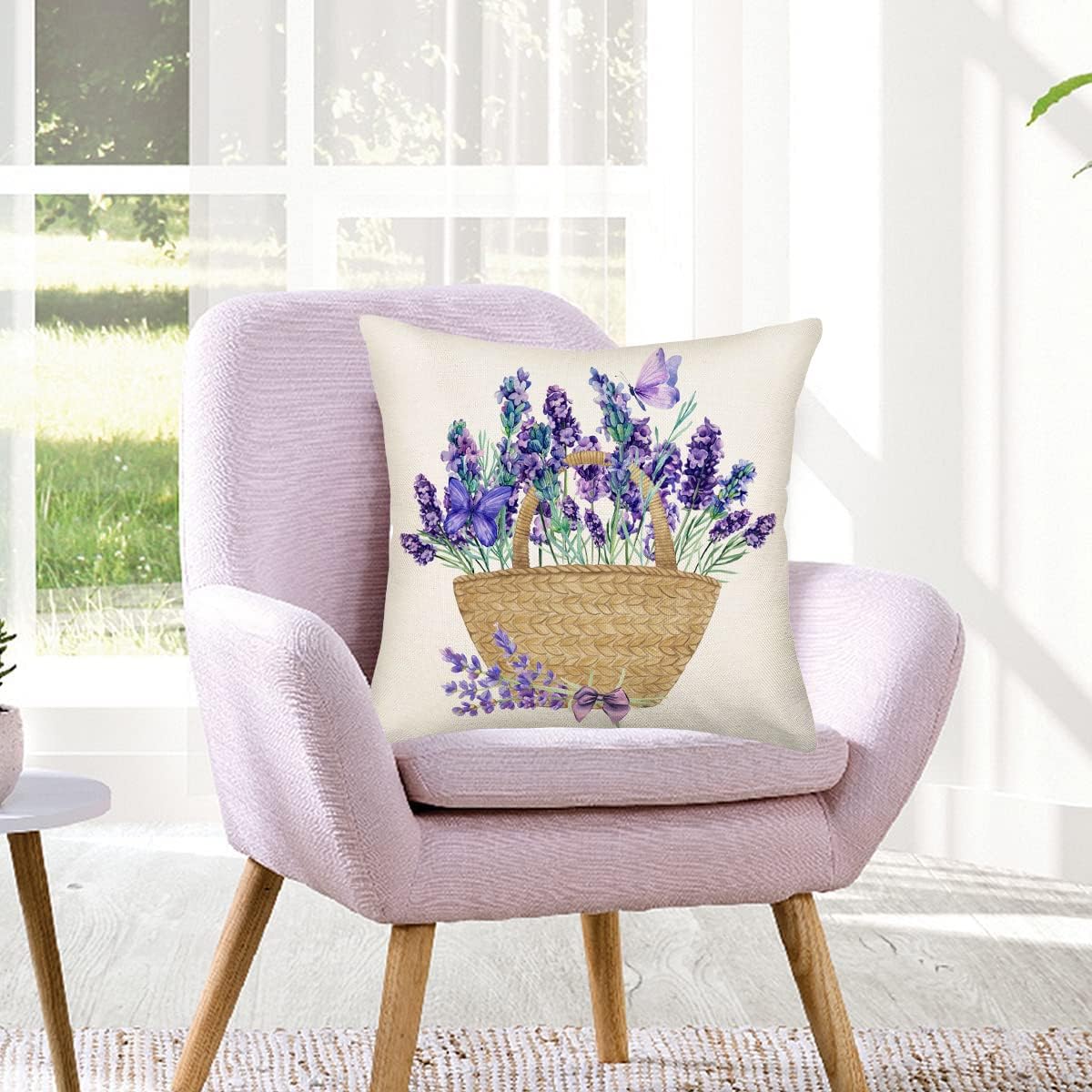 Smilyard Spring Lavender Pillow Cover 18x18 Inch Set of 2, Purple Flowers Throw Pillow Covers Summer Watercolor Floral Decorations Linen Cushion Covers Farmhouse Home Decor for Sofa Couch Outdoor