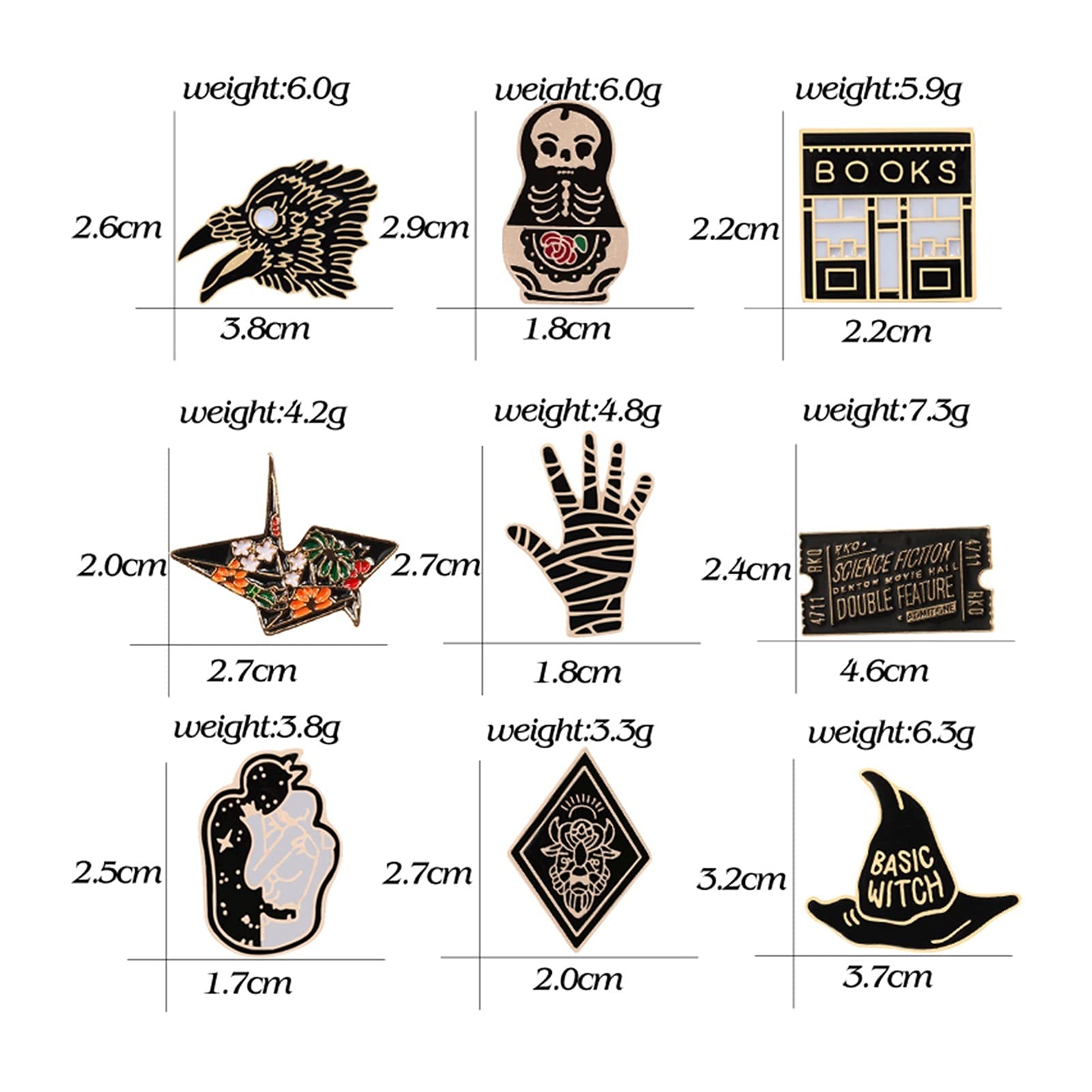 RWRAPS Brosche Punk Coole Emaille Pins Magic Hat Eagle Kinokarte Rock Hand Crane Skeleton Broschen Dark Black Badge Gothic Schmuck (Metallfarbe: Crane) ()