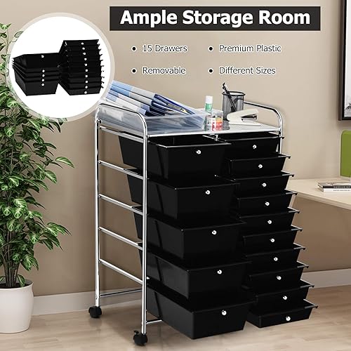 Miniatura 5 de MEDIMALL Carrito de almacenamiento con ruedas de 15 cajones carrito organizador de almacenamiento multiusos con ruedas y marco de metal duradero