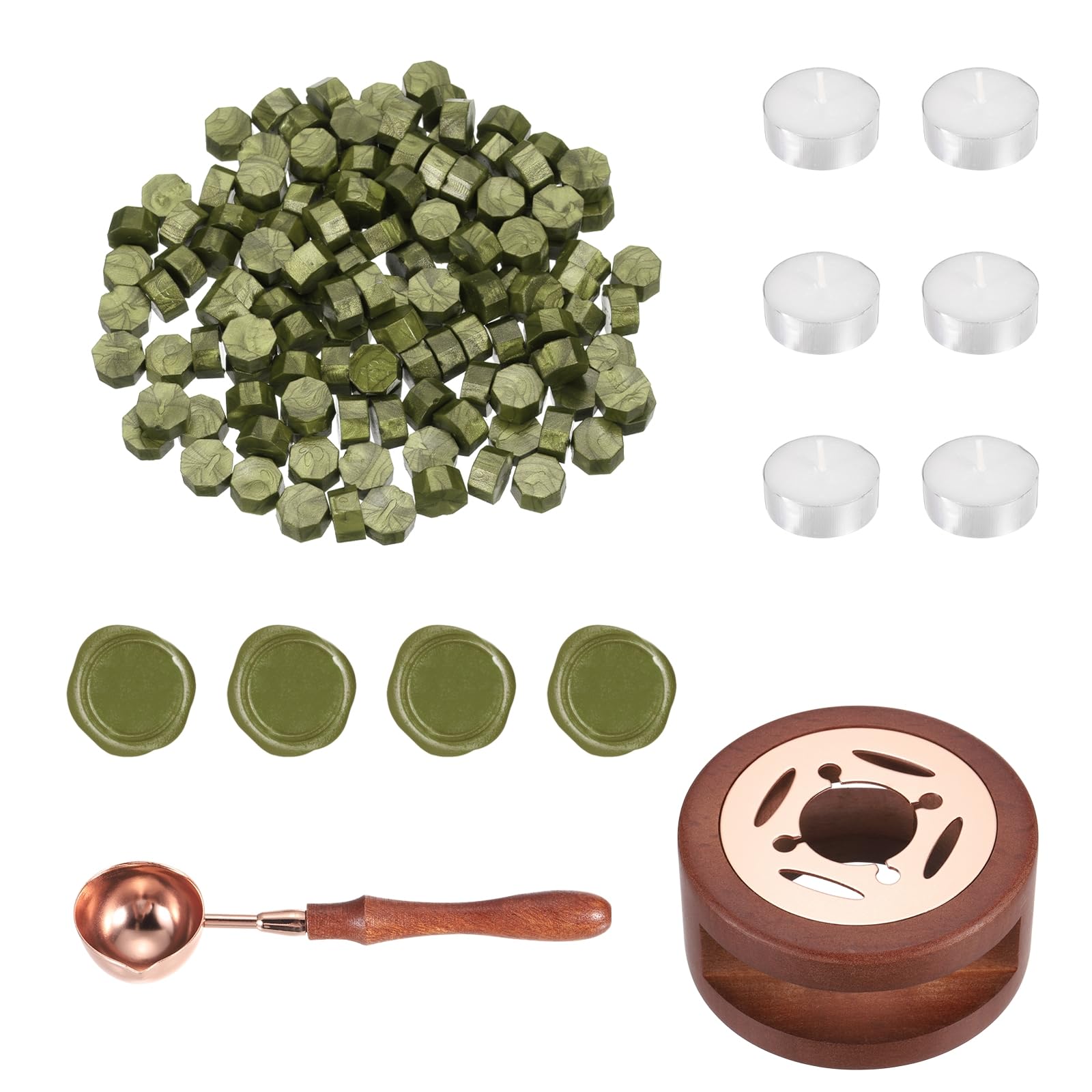 PATIKIL Wax Seal Kit, 150 Pcs Wax Sealing Beads, Wooden Warmer, Melted Spoon, 6 Pcs Tealight Candles for Envelope Letter Mailing Crafts DIY, Lapis Sapphire