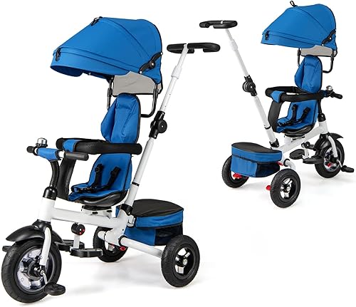 Cochecito triciclo plegable 6 en 1 Costzon, con baranda desmontable, toldo regulable, arnés de seguridad, pedal plegable, bolsa de almacenamiento,