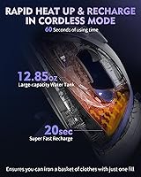 Vista 7 de Plancha inalámbrica para ropa, 1550W Plancha de vapor 2-en-1 inalámbrica/con cable, suela de cerámica, apagado automático de 3 vías, autolimpieza