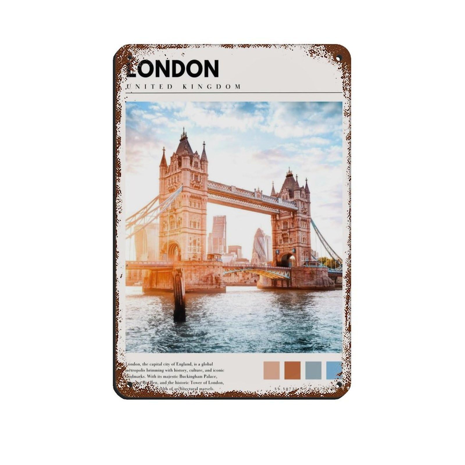 London Tower Bridge Poster London Art Retro Poster Metal Tin Sign Chic Art Retro Iron Painting Bar People Cave Cafe Family Garage Poster Wall Decoration 8x12inch(20x30cm)