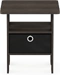 Furinno 11157 End Table Bedroom Night Stand with Bin Drawer, Dark Brown/Black, 15.50 x 15.50 x 17.50 inches