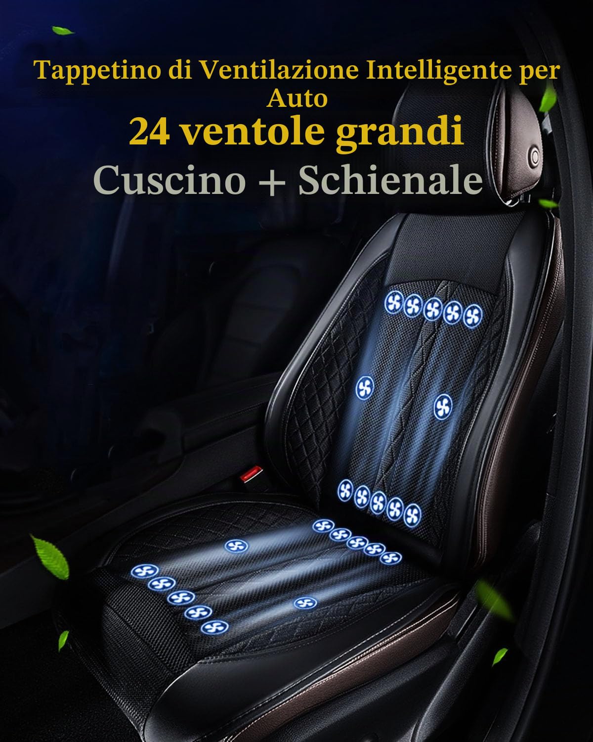 Coprisedile per Auto Rinfrescante E Traspirante Con 24 Ventole, Cuscino Del Sedile Ventilato a 3 Velocità, Controllo Indipendente Dello Schienale/Sedile, Coprisedile per Auto Fresco car black