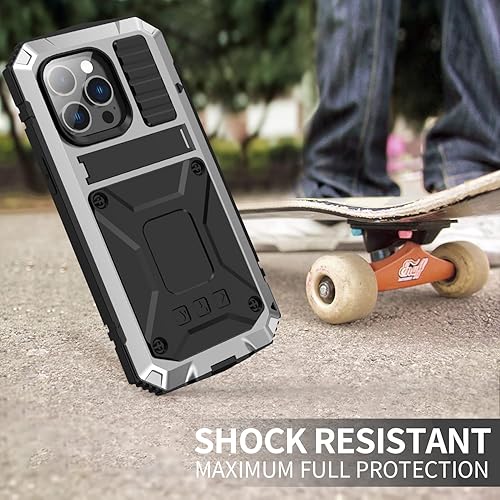Miniatura 8 de FunnyWin Funda de metal para iPhone 14 Pro Max de aluminio de grado militar con protector de pantalla de metal probado contra caídas a prueba de