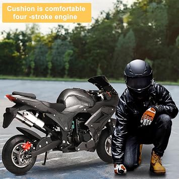 Gas Dirt Pit Bike 49cc 2-Stroke, Off-Road Motocross Bike, Gas Pocket Pit Trail Mini Motorcycle Bike Pocket Motorbike with Front Rear Disc Brakes, Racing Max Speed 40KM/H (Black 4-stroke)