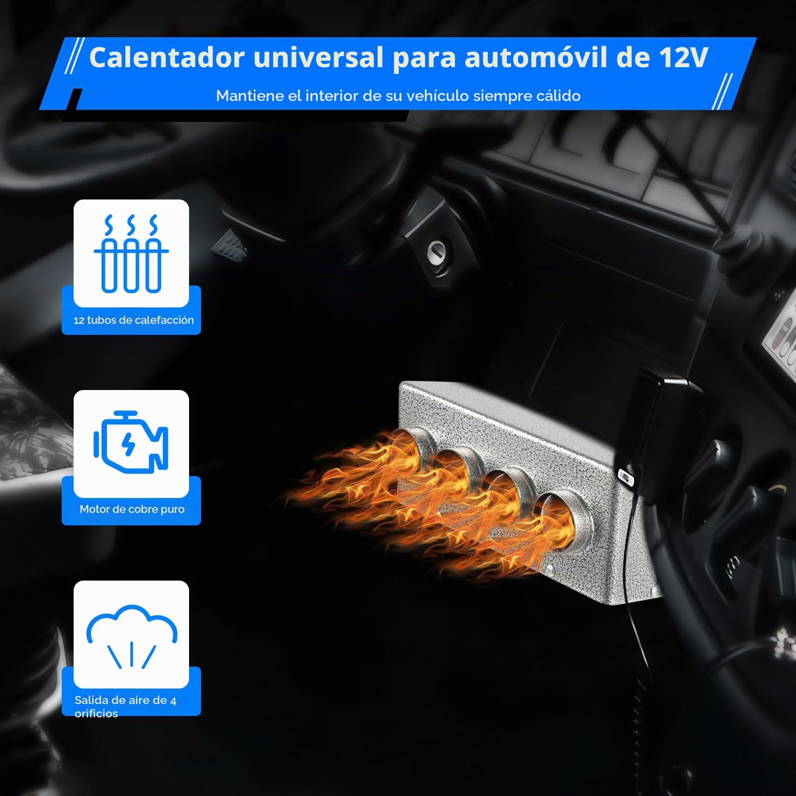Calefacción universal para coche de 12 V, calefacción rápida para camiones y coches, tubos de calefacción de cobre y 4 salidas de aire, ahorro de energía