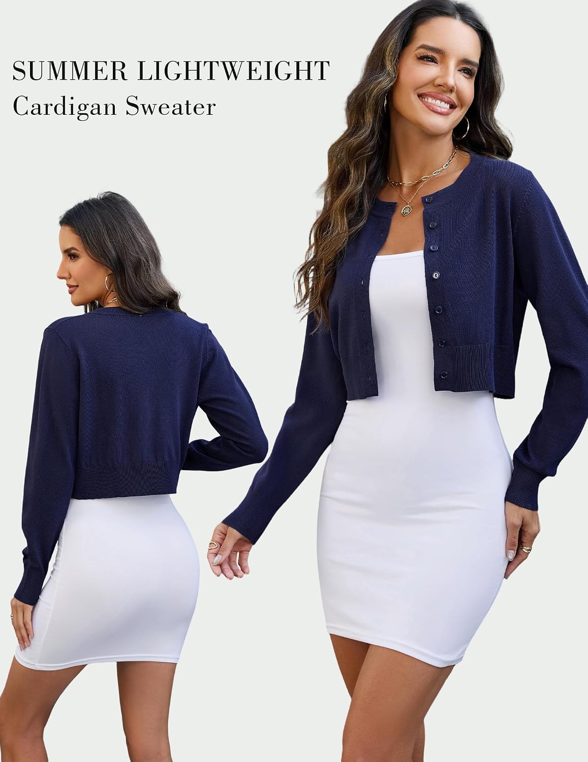 Womens Cropped Cardigan Sweaters, 2026 Long Sleeve Crew Neck Cardigans, Open Front Button Down Bolero Shrugs