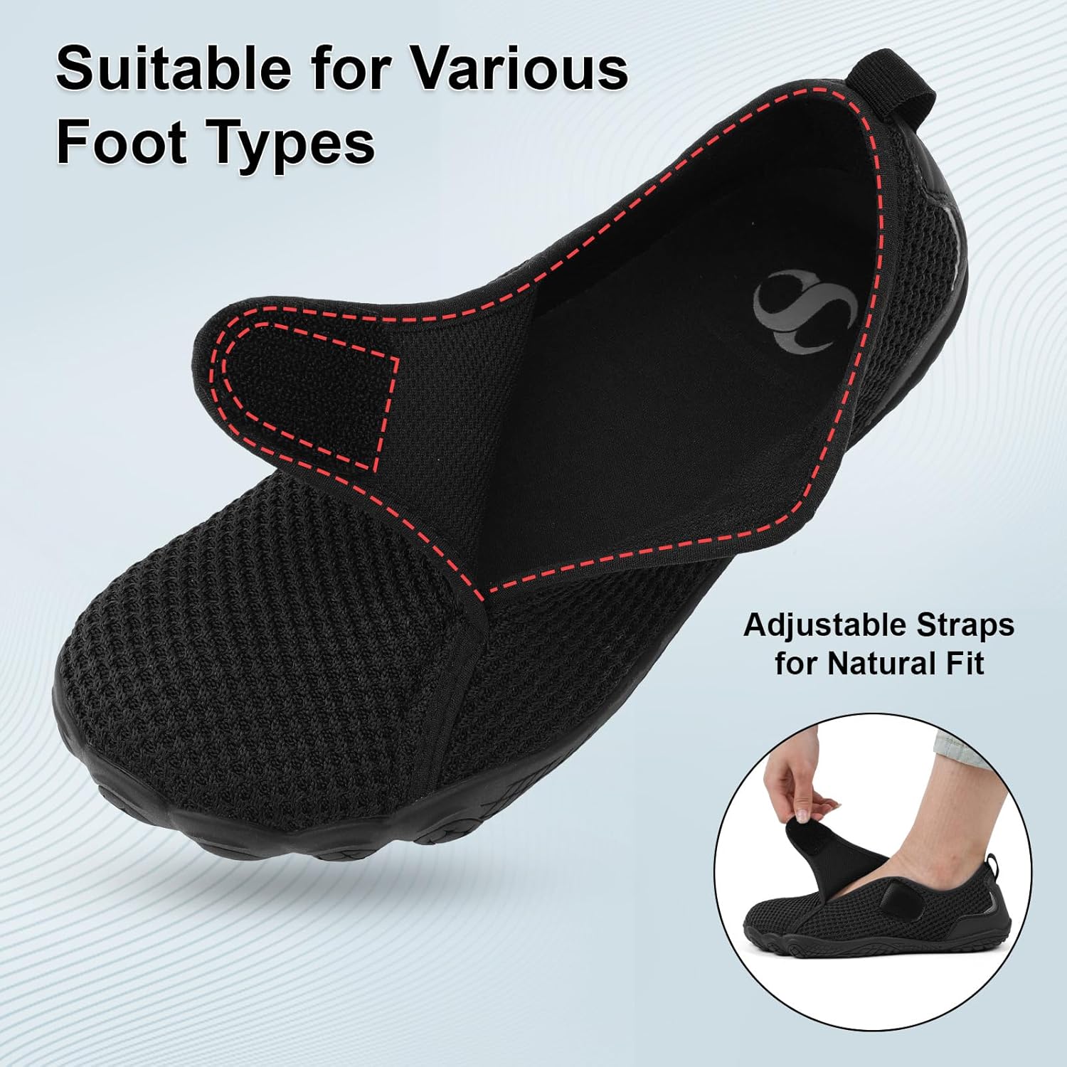 Scurtain Barefoot Walking Shoes for Women Men Adjustable Wide Diabetic Neuropathy Shoe Breathable Zero Drop Minimalist Sneakers Comfortable Slip on Beach Hiking Shoes - Image 4