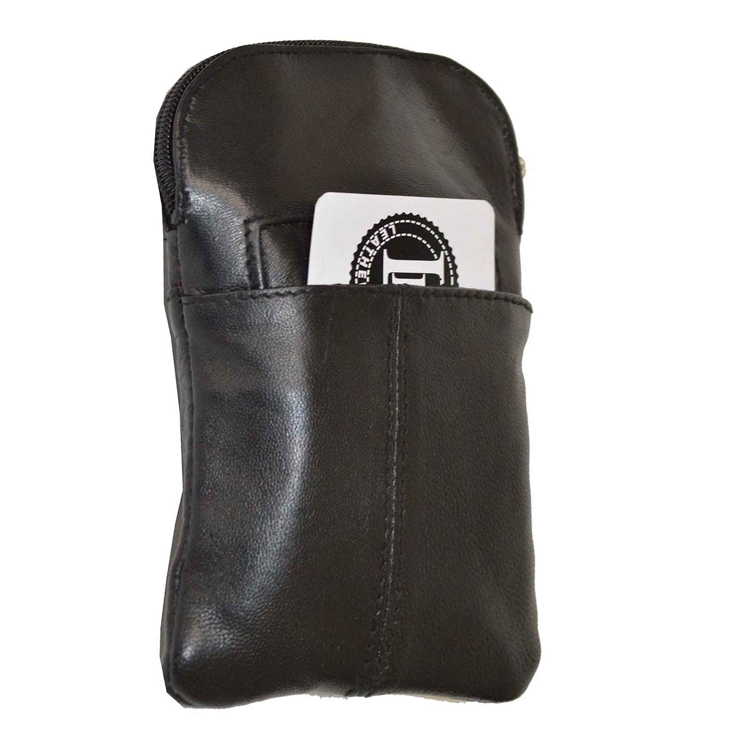 Leatherboss Leather Stylish Cigarette Zipper Case with Lighter Holder, Black