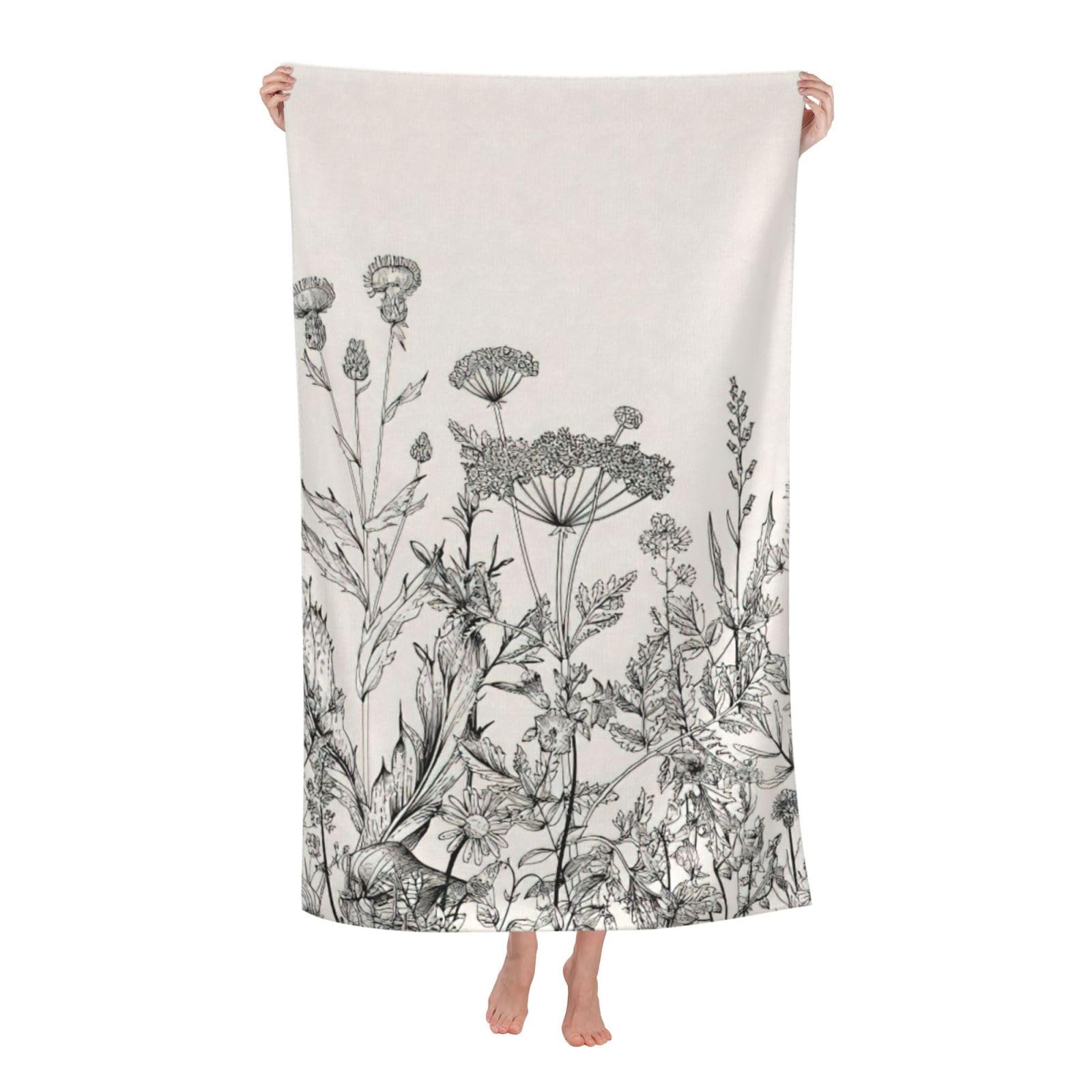 NImongt Floral Herbs Botanical Engraving Print Oversized Adult Beach Towel For Travel Weekend Getaways Festivals Camping Trips