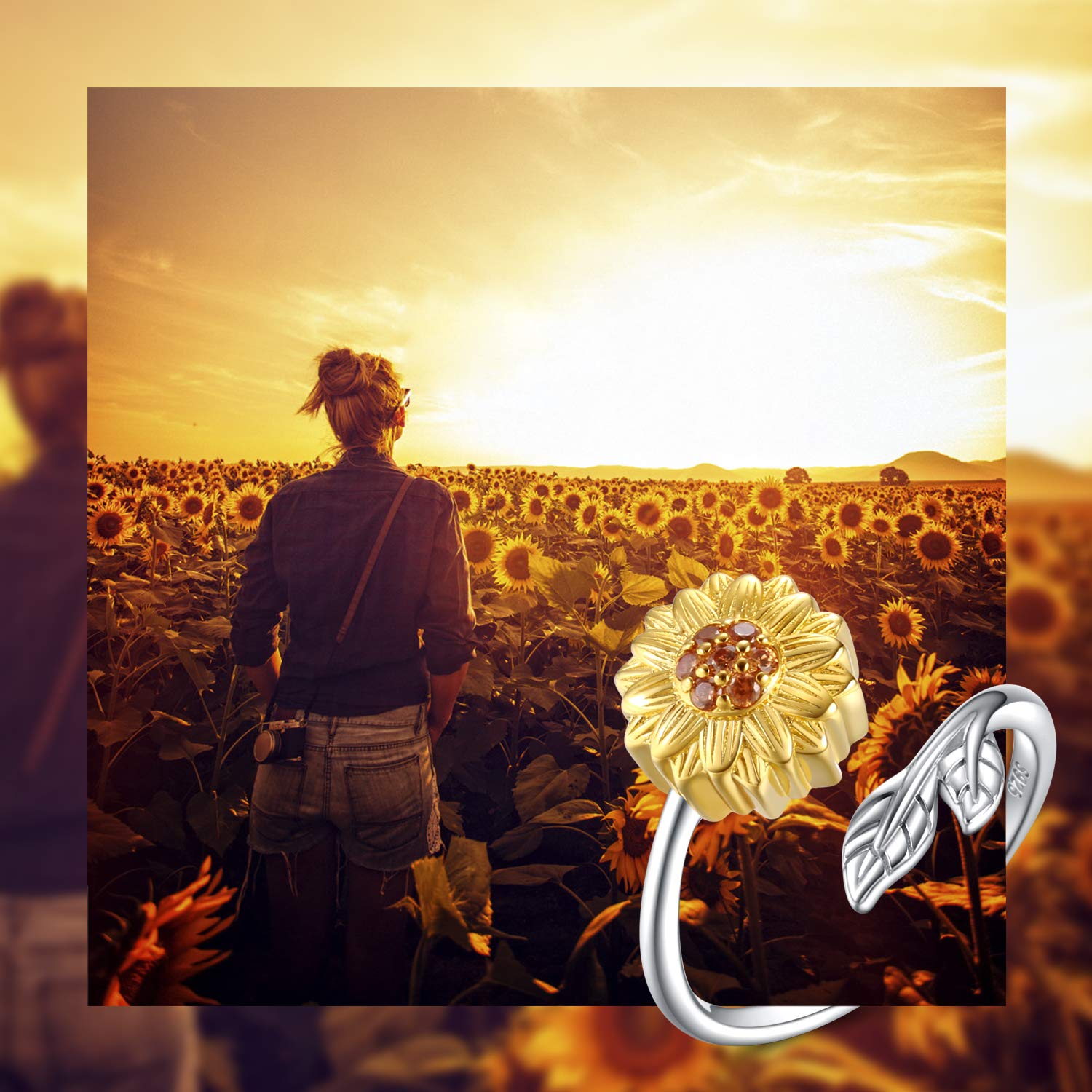 Anillo de cremación de girasol para cenizas, plata de ley 925, ajustable, urna de cremación, joyería con texto en inglés "You Are My Sunshine", medallón conmemorativo para madre, hija, esposa, mujer