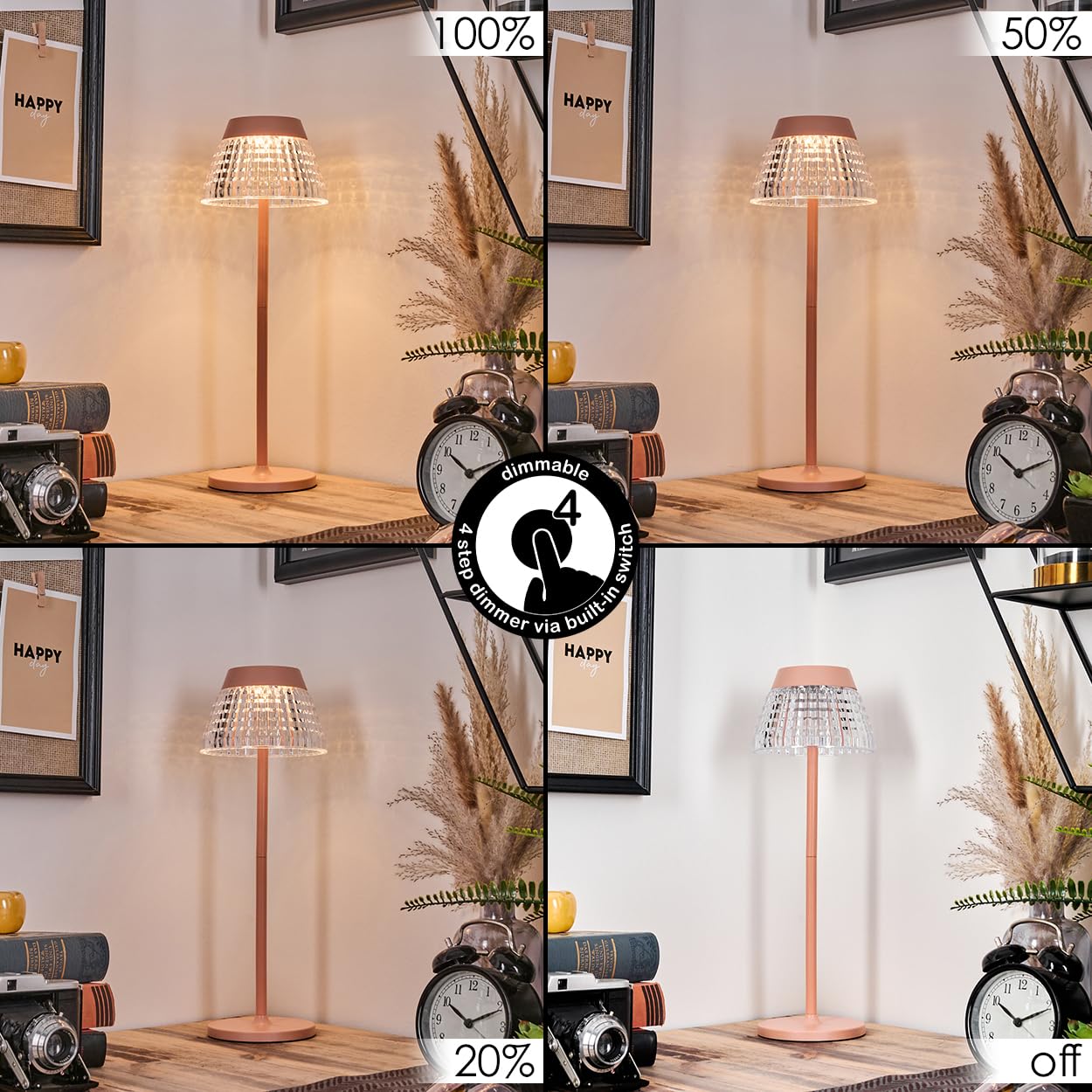 HOFSTEIN Lampe de table LED Macos, à intensité variable en métal/plastique rose/transparent, réglable avec variateur tactile, hauteur 38 cm, 1 watt, 100 lumens, salon, chambre à coucher, bureau