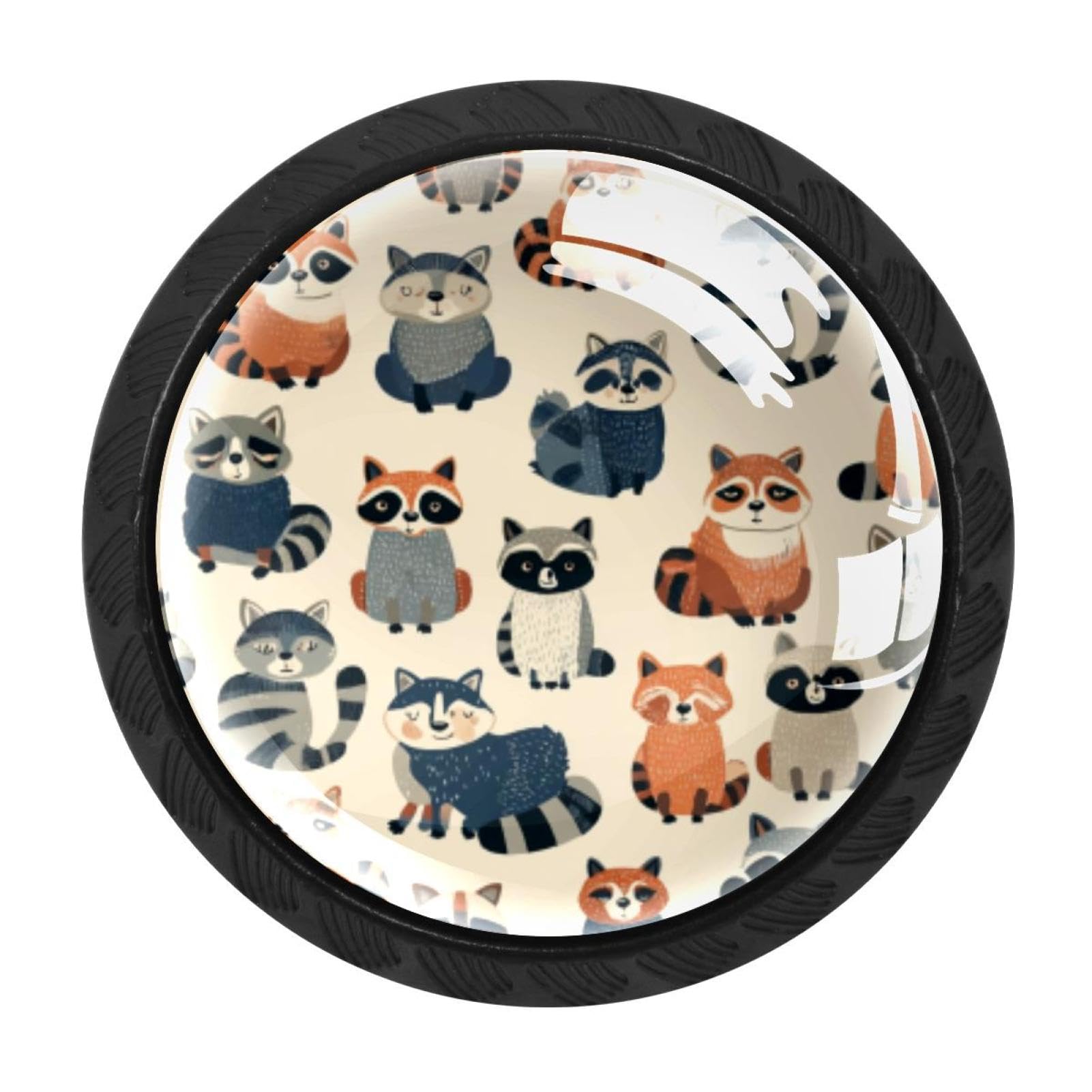 CHENZZZZ 4 Pieces Raccoons Pattern (2) Drawer Knobs, 35mm Black Cabinet Knobs, Drawer Pulls and Knobs, Dresser Drawer Knobs, Cabinet Hardware Kitchen Cabinet Knobs