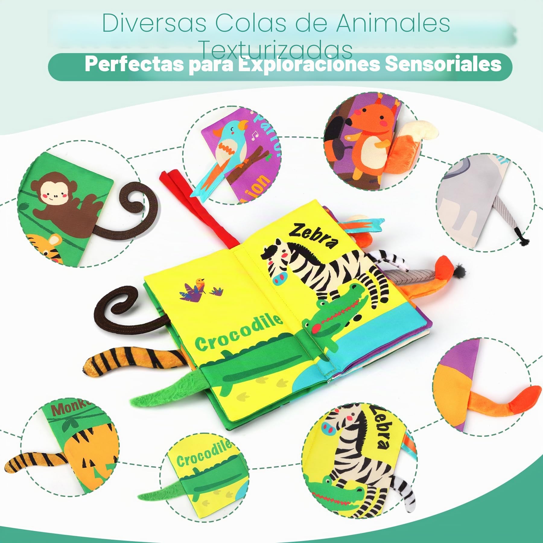 beiens Libros de Tela para Bebes, Libro Interactivo Blandos para Bebe Recien Nacido Niños, Libro de Juguetes Aprendizaje y Educativo, Animales Libro Sensorial Suave de Actividades para Bebé