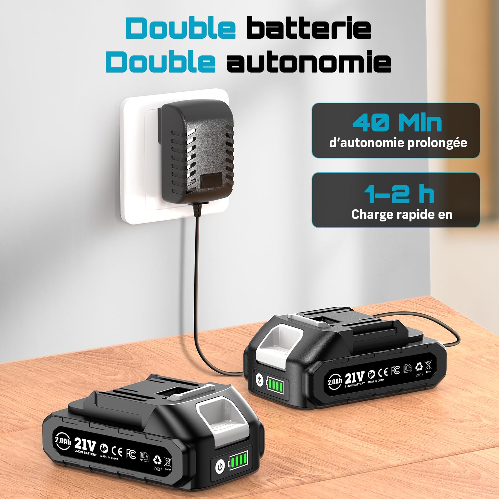 Seesii Scie Sauteuse Sans Fil 21V, Scie Sauteuse Électrique avec 2 × 2.0Ah Batteries, 2800 RPM Vitesse Variable pour la Coupe du Bois, 0°-45° Coupe en Biseau, Lumière LED, 4 Réglages Orbitaux