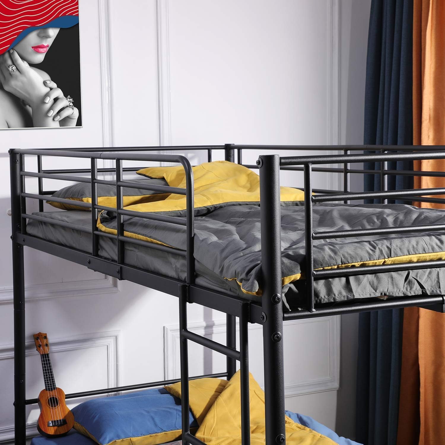 H.J WeDoo Struttura per Letto a Castello in Metallo Struttura Solida, con Rete a Doghe Grande Contenitore per Adulti 90 x 200 cm, Nero
