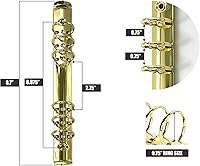 Vista 2 de Performore Paquete de 3 mecanismos de repuesto para cuadernos A5, 0.787 in, 6 anillas, mecanismos de carpeta de metal para cuaderno de hojas Dorado