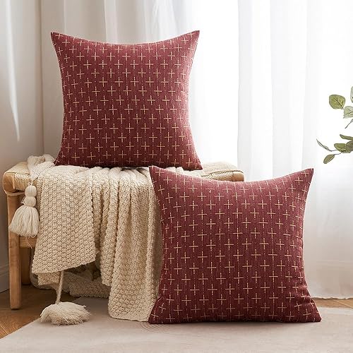 Miniatura 7 de MIULEE Paquete de 2 fundas de almohada decorativas de lino de arpillera de Navidad, fundas de almohada modernas de estilo rústico tejido con textura