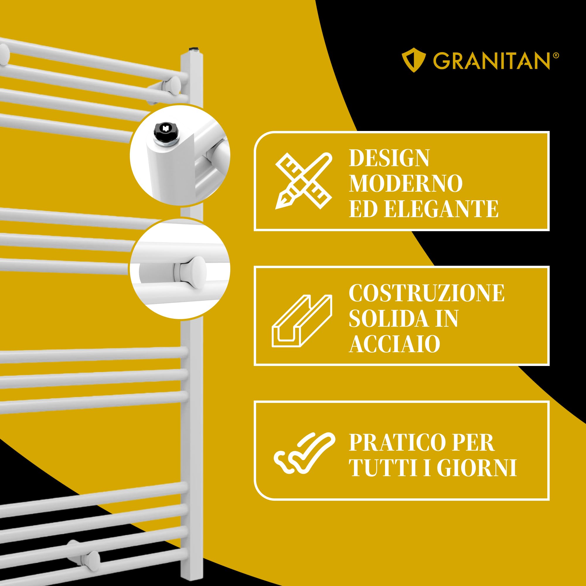 Granitan Termoarredo Bagno 50x100 cm - 440W - Termo Arredo da Bagno - Termoarredo Idraulico - Termosifone da Parete - Bianco