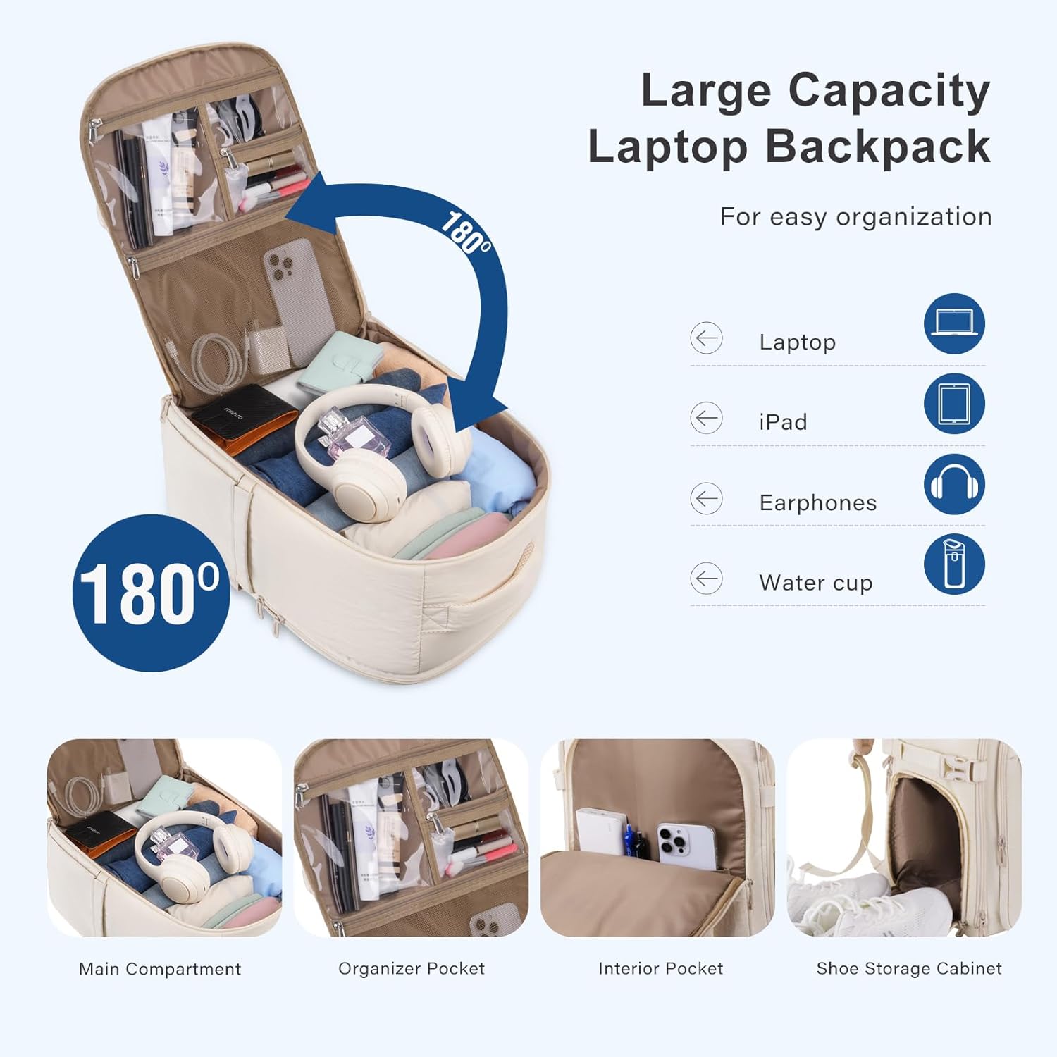 MOSISO 30L Travel Backpack for Women, Airline Approved Carry on Backpack with Shoe Compartment, Puffy Lightweight 15.6 inch Laptop Bag with 3 Front Pockets, Personal Item Travel Bag, Sand - Image 2