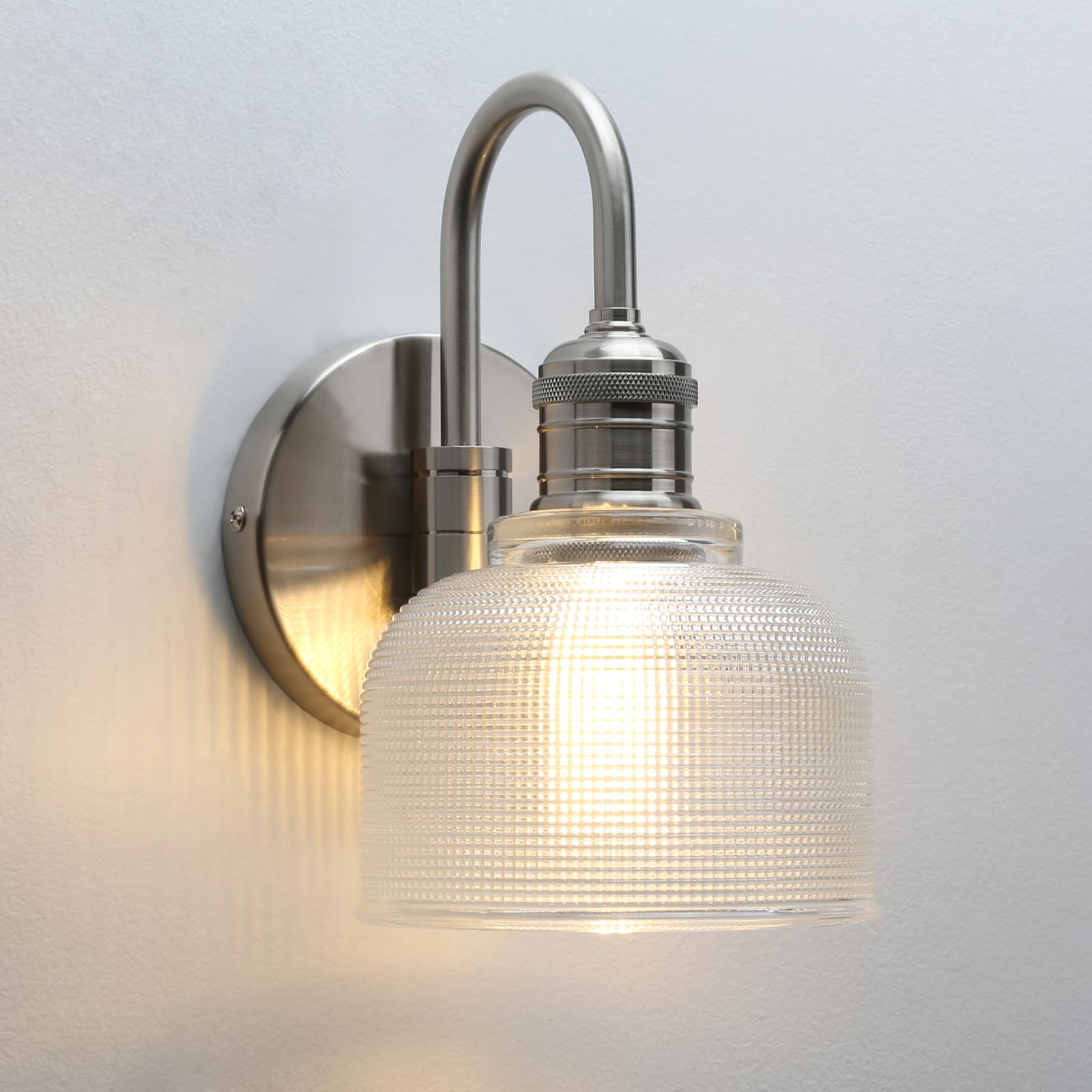 Pathson Vintage Col de Cygne Applique Murale Industriel E27 Luminaires Intérieur Abat-jour en Verre Bol Lampe Murale pour Salle à Manger Cuisine Miroir de Courtoisie (Argent brossé)
