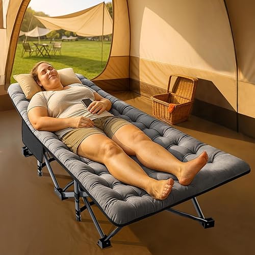 Miniatura 101 de ABORON Cuna de campamento para adultos de 28 pulgadas extra ancha, 2 unidades, catre Oxford 1200D resistente para dormir, cama de campamento