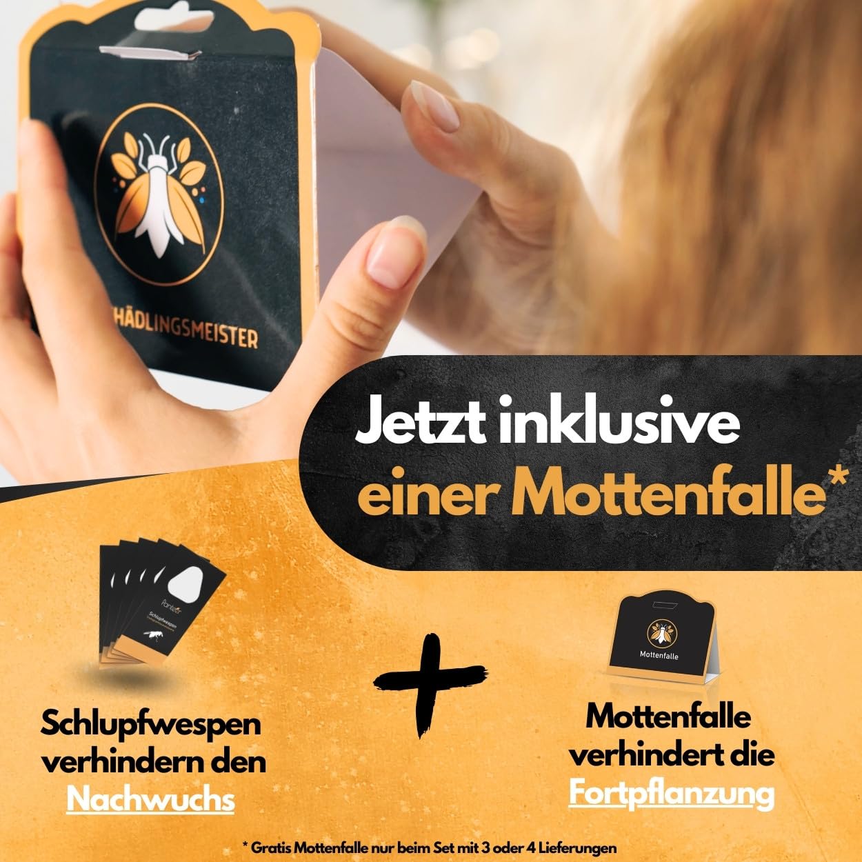 Panteer® Schlupfwespen gegen Lebensmittelmotten + GRATIS Mottenfalle - 12 Karten (4 Karten à 3 Lieferungen) - Schlupfwespen - Lebensmittelmotten Falle - Schlupfwespen gegen Motten - Made in Germany