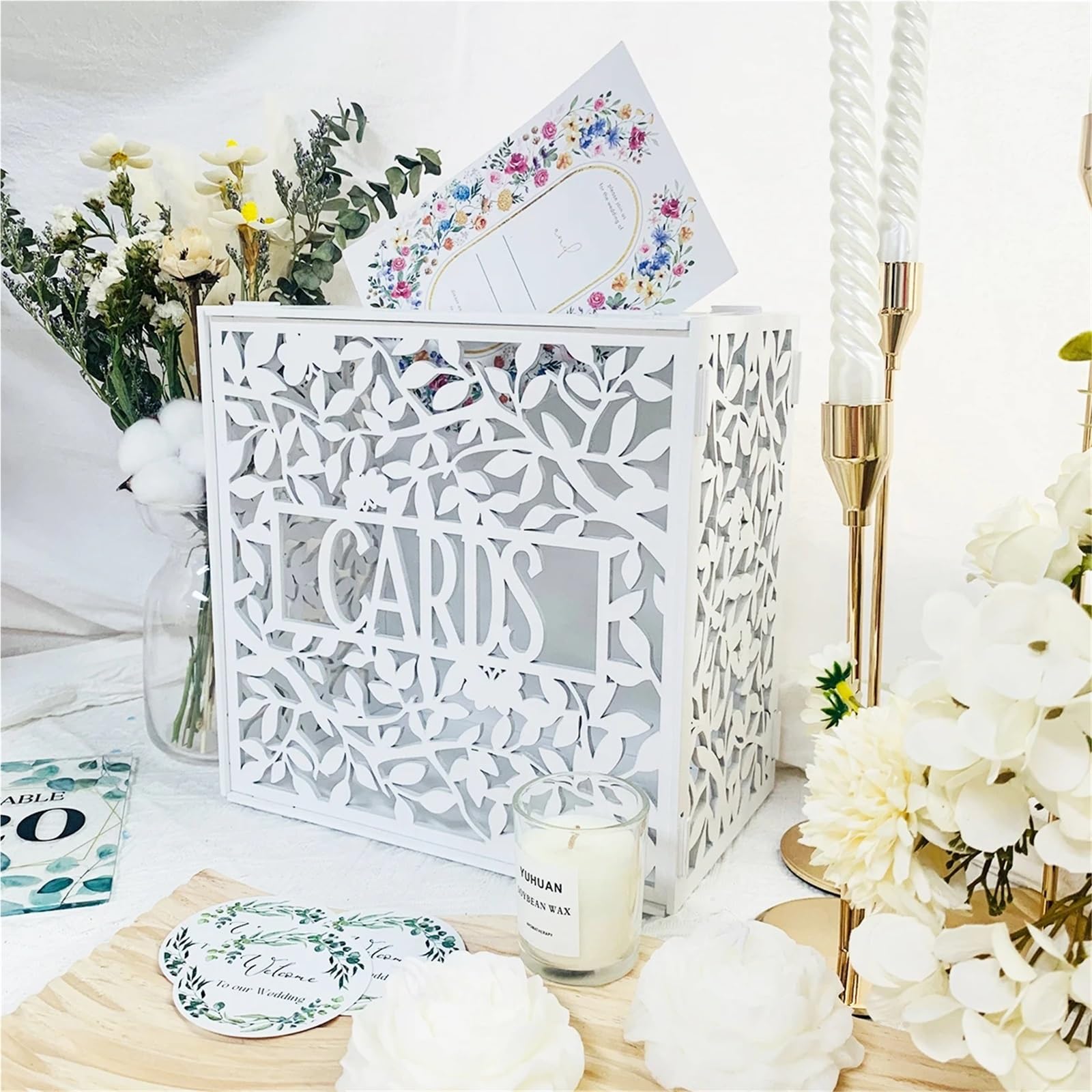 Caja Para Boda Caja de madera blanca for tarjetas boda, ideal for recepción despedida soltera, decoración bodas, sobres for dinero, fiestas