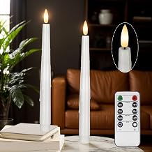 White Flameless Taper Candles with Remote and Timer, 9.68" Dripping Wax Look Battery LED Candlesticks with 3D Flickering Flame, Plastic Candle Set of 2 for Christmas, Wedding, Home Decor