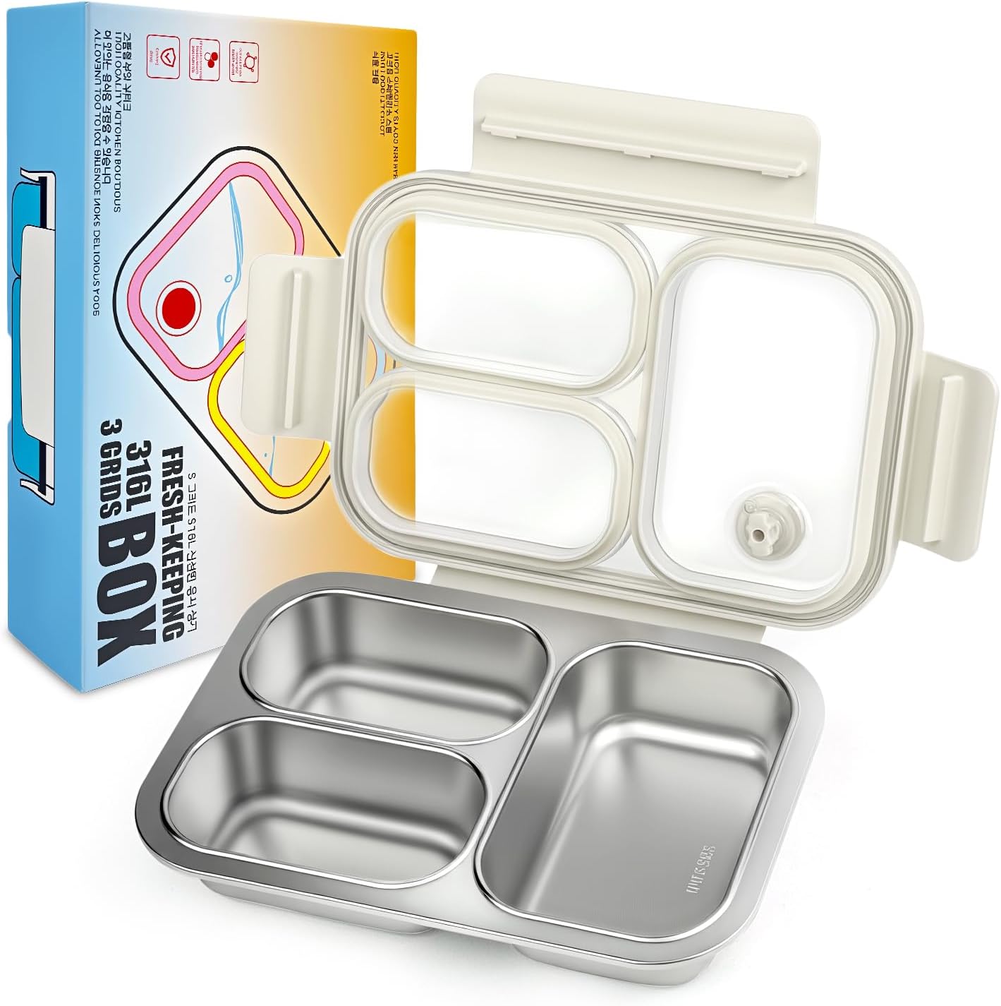 Premium 25oz SUS316L Stainless Steel Lunch Box Bento Box - Reusable Metal Snack Containers with Lids for Kids & Adults - Daycare/School/Work/Travel - Superior Corrosion-resistant (Beige)