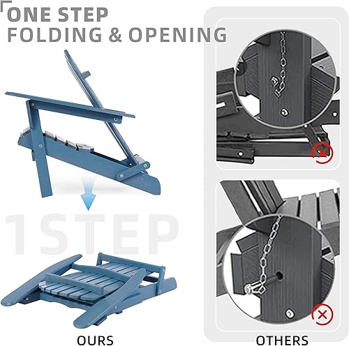 Miniatura 5 de Juego de 2 sillas Adirondack plegables de madera para exteriores con otomana retráctil, respaldo y tabla de asiento premontados, silla de patio de