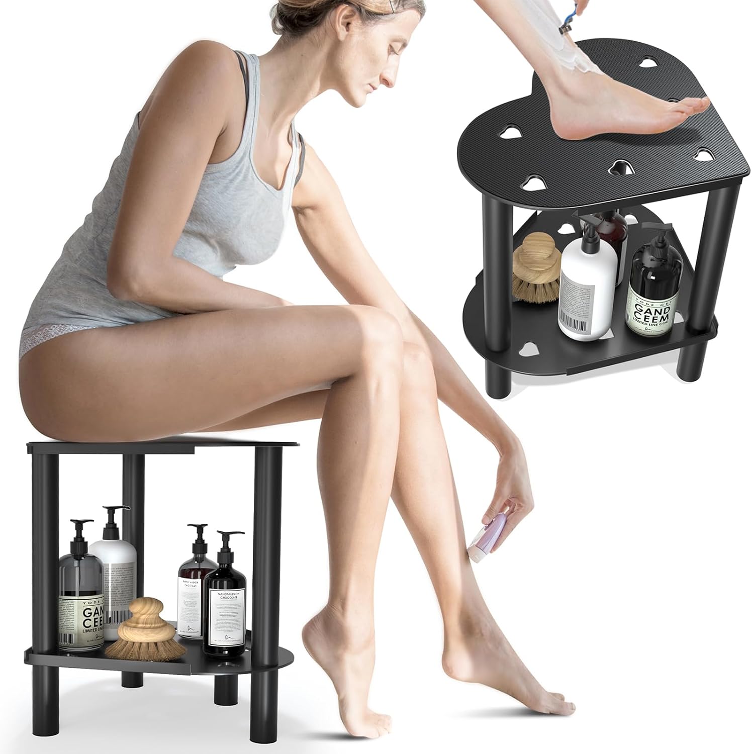 PILIWOLF Heart Shaped Shower Stool for Inside Shower Shaving Legs