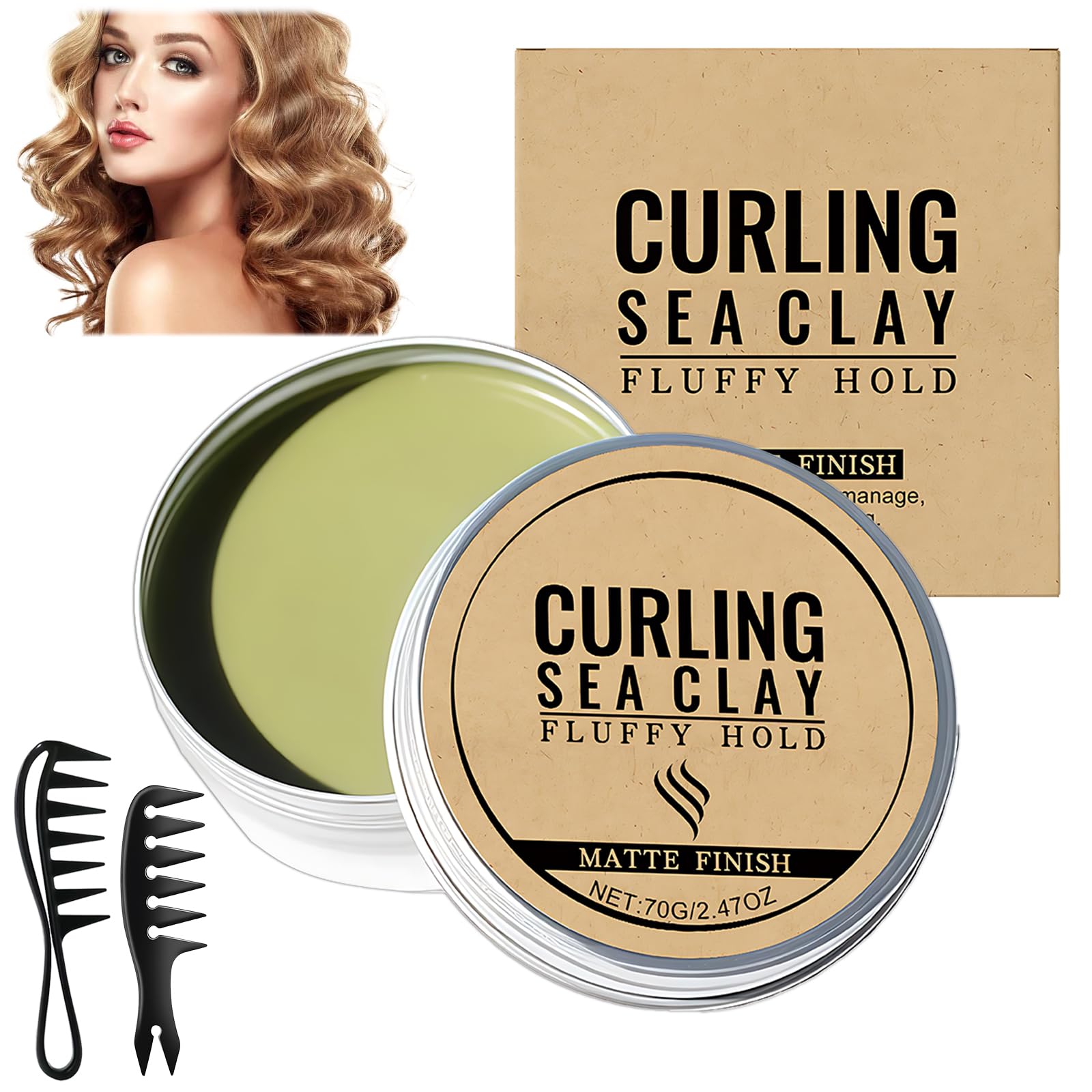 Set Curling Sea Clay, 70 G Curling Styling Clay + 2 Pettini Per Lo Styling, Finitura Opaca Naturale Argilla Per Capelli, Ideale Per Viaggi, Vacanze, Appuntamenti E Spostamenti Quotidiani