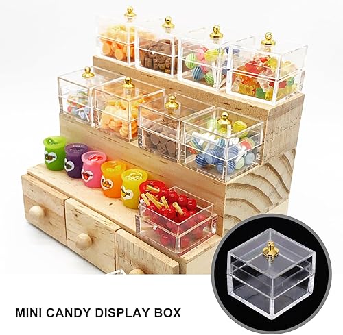 Miniatura 6 de Caja de exhibición de dulces para casa de muñecas, mini caja transparente, contenedor de almacenamiento para dulces con tapas, caja de joyería