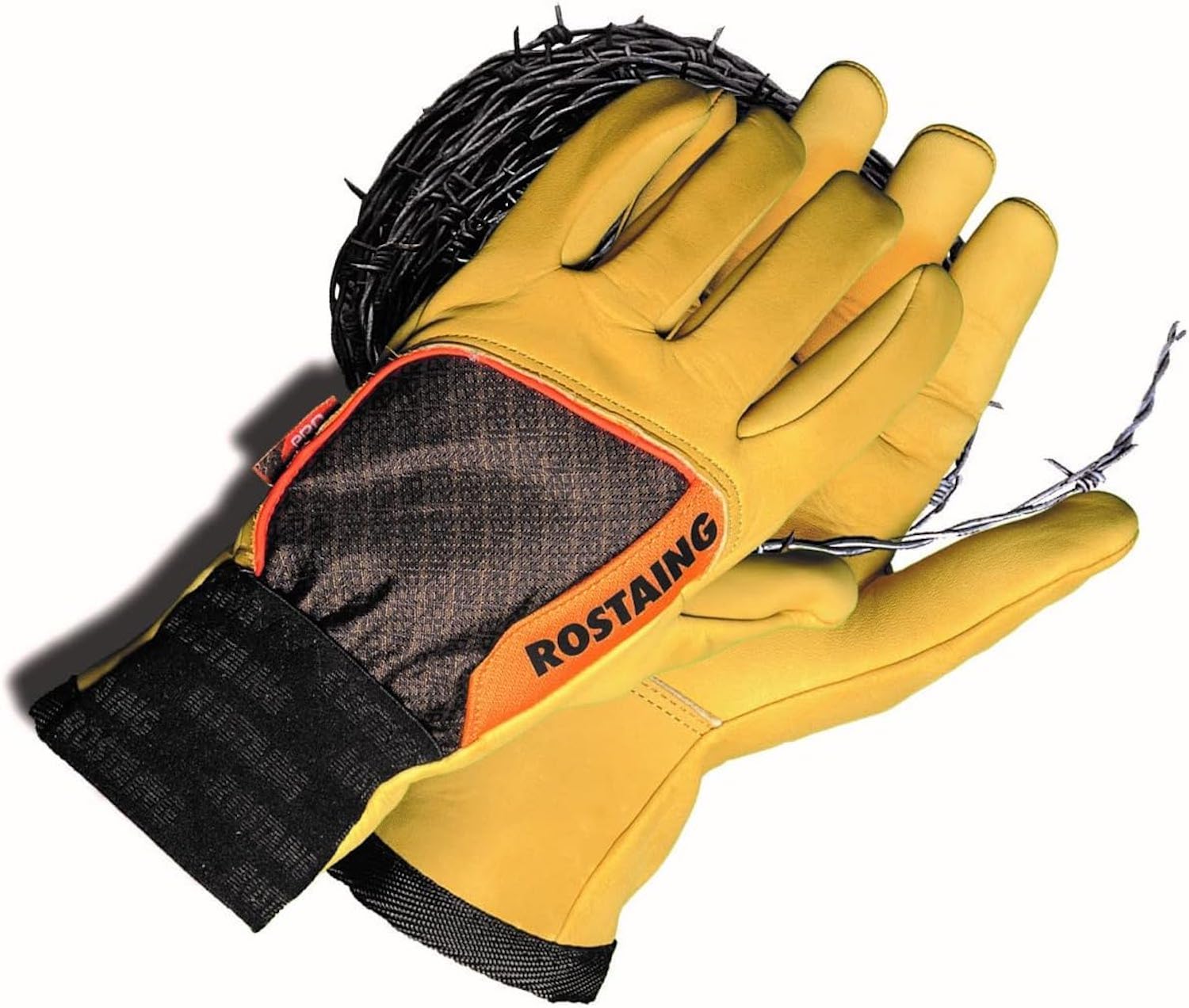ROSTAING Gants Anti-perforation Cuir Barbelés Ronces Clôture | Gant cuir 1,8mm certifié EN 388:4144X. Anti-perforation pour pose de barbelés. Protection artère au poignet.