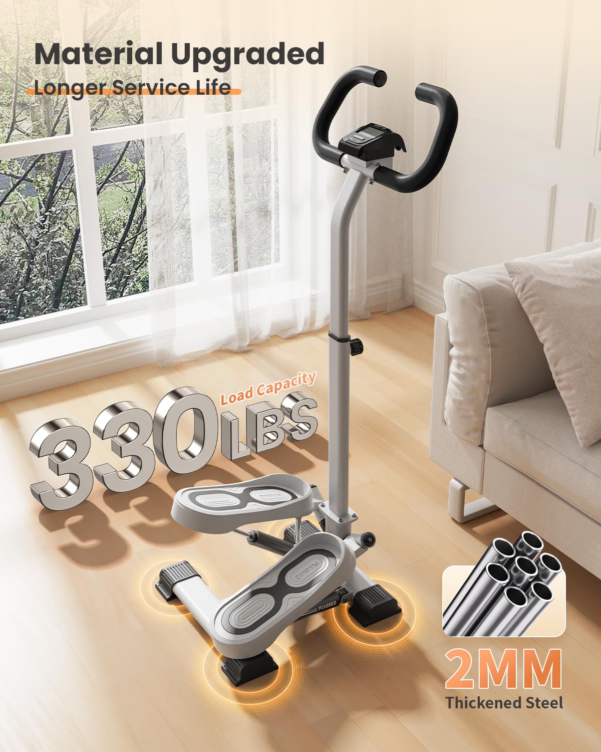 FLYBIRD Twisting Stepper With Handlebar - Low-Impact Cardio Machine, 330LB Capacity, Adjustable Height For Home Workouts