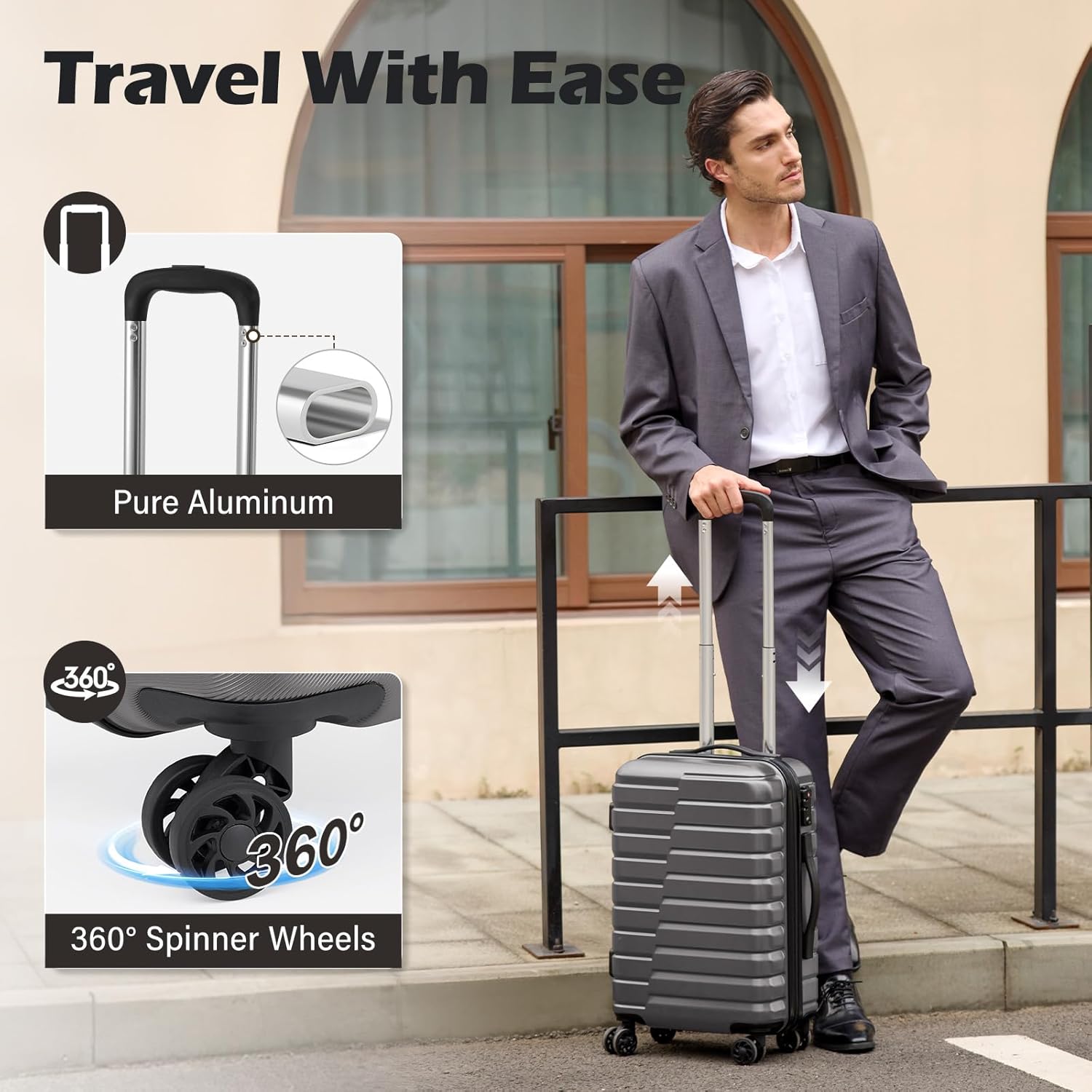 Coolife Carry On Luggage Airline Approved with Spinner Wheels, Hard Shell Suitcase TSA Lock Lightweight Travel Luggage 20-inch,Gray - Image 4