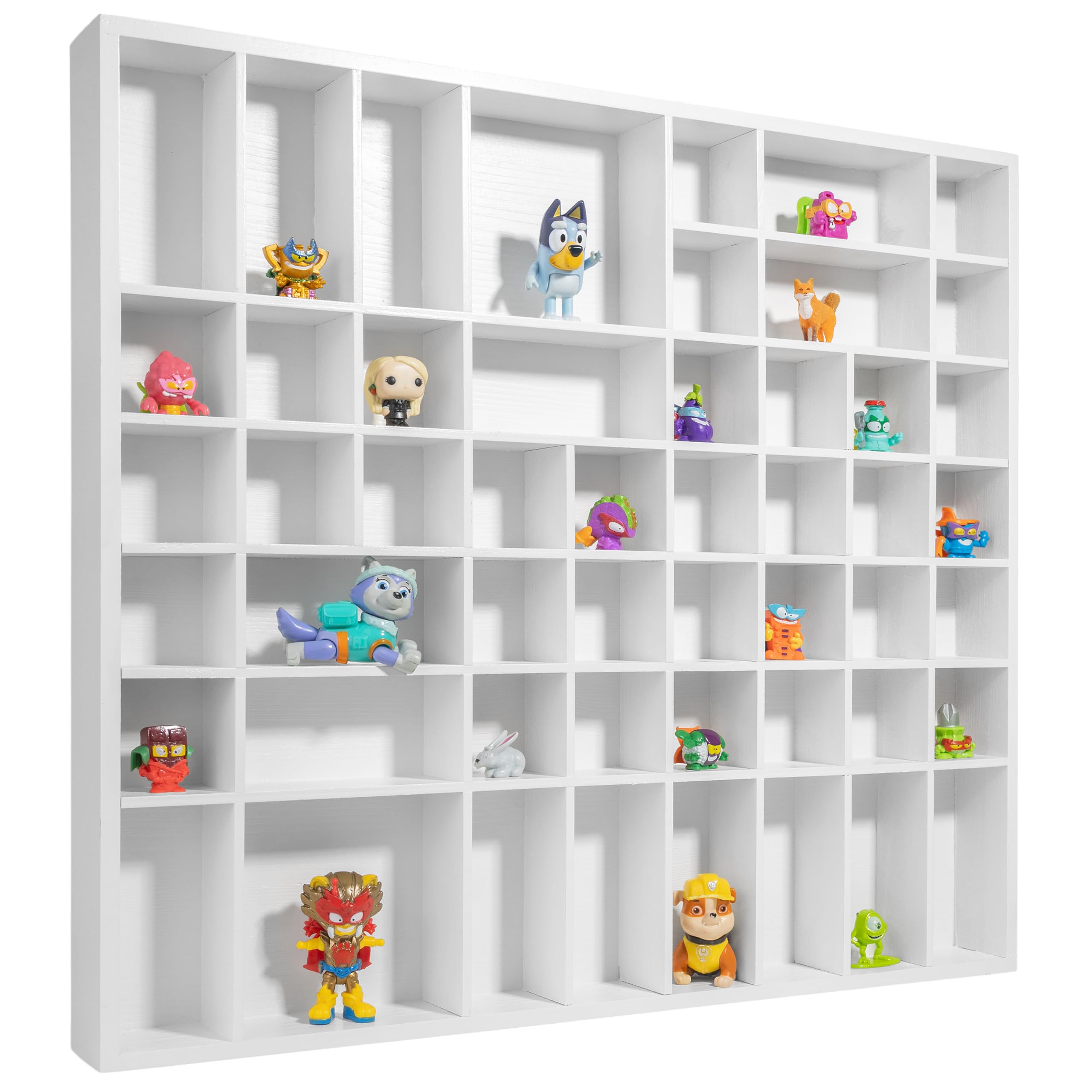 Creative Deco Bacheca da Parete Portaoggetti, Scaffale Legno Bianco | Espositore con Divisori 51 Scomparti | 52 x 46 x 5 cm | Mensola, Vetrina Espositiva | Portagioie per Stoccaggio e Decorazione